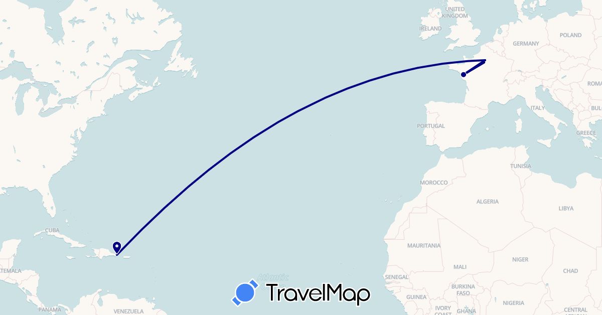 TravelMap itinerary: driving in Dominican Republic, France (Europe, North America)